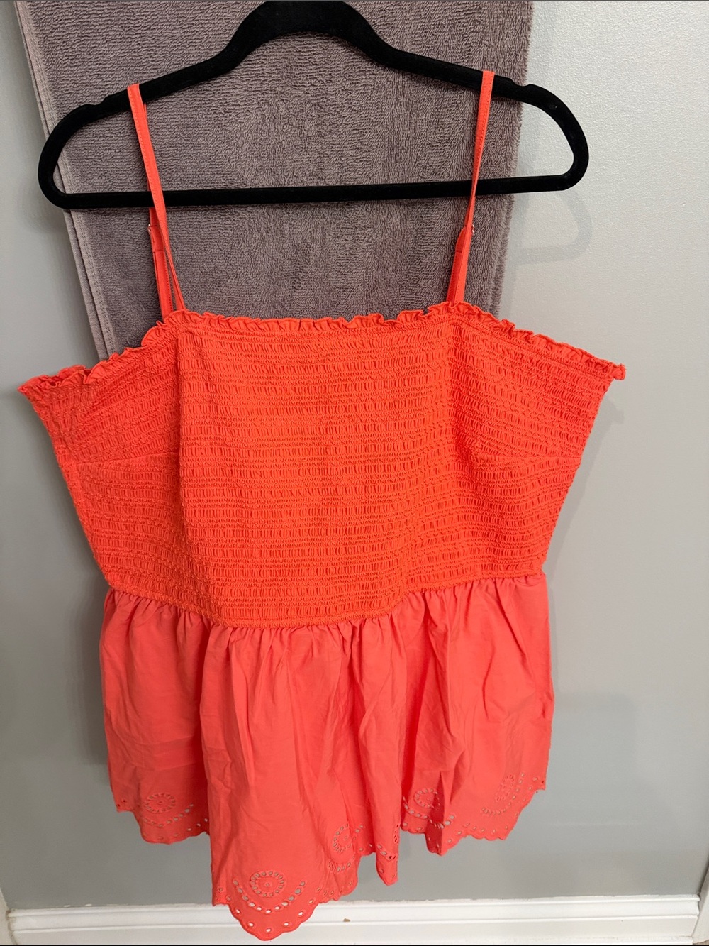 Lane Bryant Coral Smocked Eyelet Tank Top